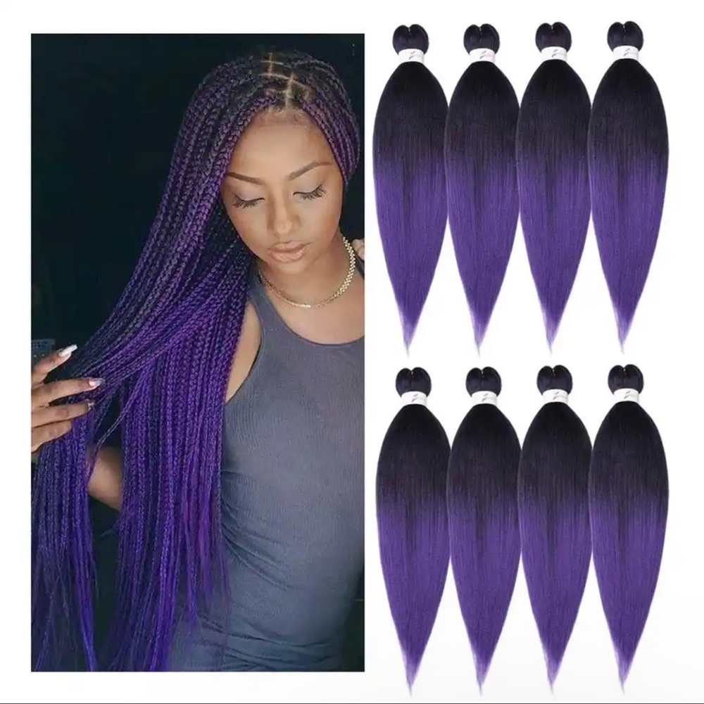 8 packs 24 inches Pre-stretch easy Braiding purple ombre Hair